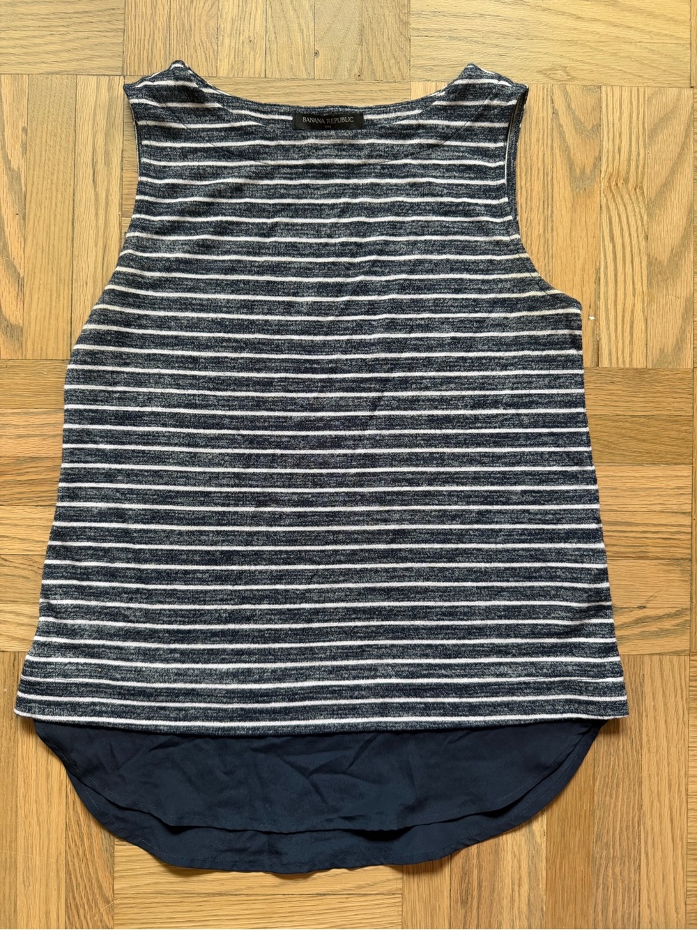 Banana Republic Navy & White Striped Sleeveless Tank with Unique Hem